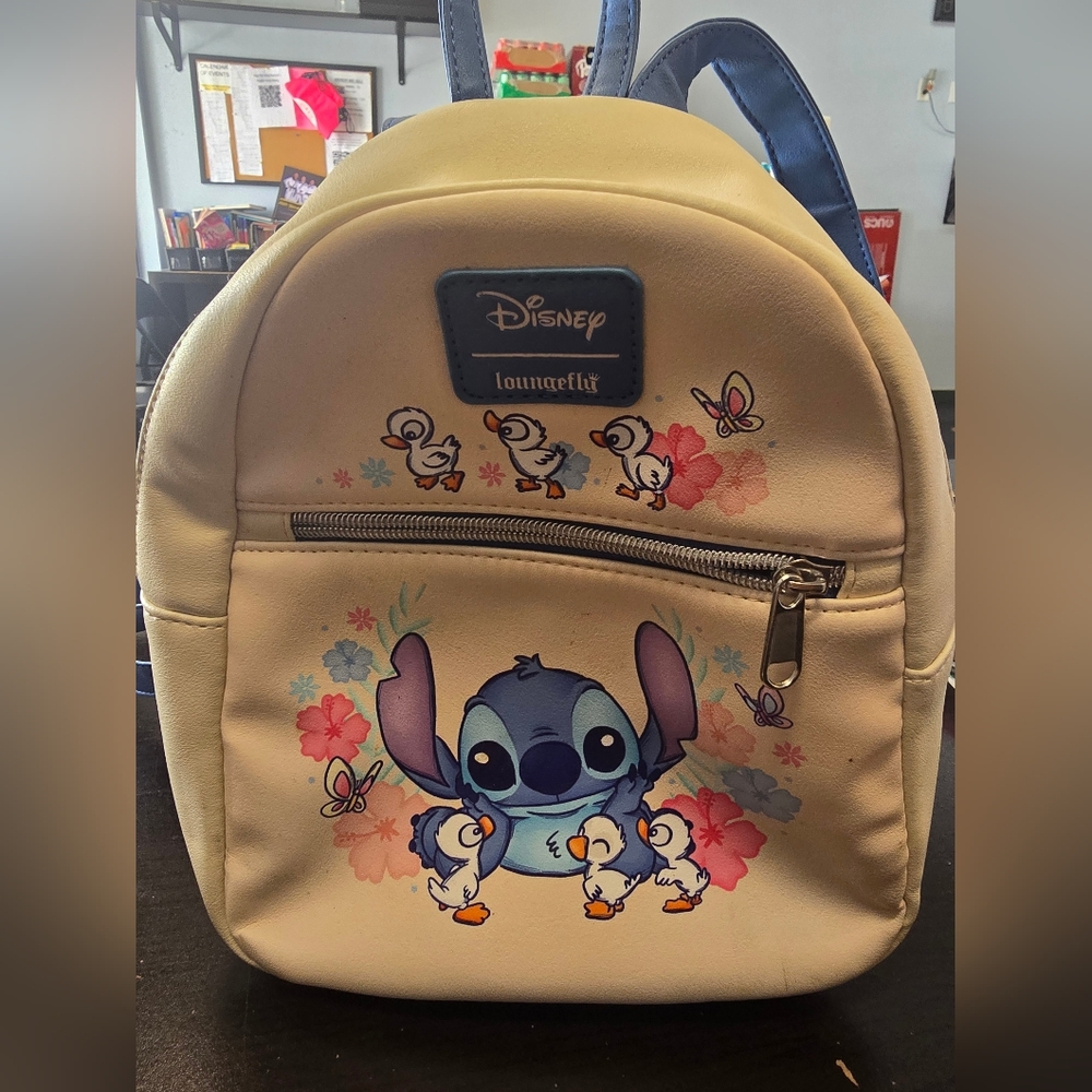Loungefly Mini Backpack - Cream and Blue - Stitch With Ducklings